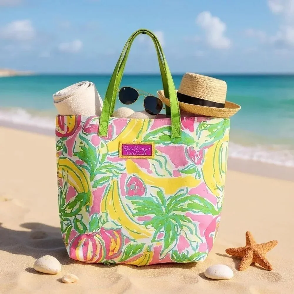 LILLY PULITZER ESTEE LAUDER Floral Tote Beach Bag Preppy Shopper Shoulder Purse